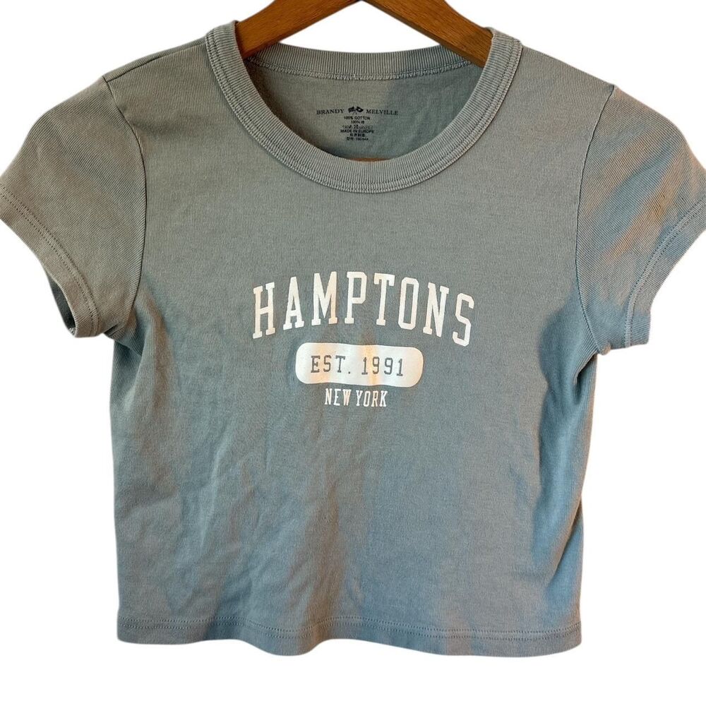 Brandy-melville Women's Blue and Grey T-shirt